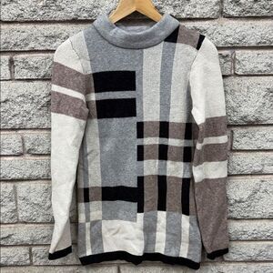 Le Chateau Multicolor Geometric Turtleneck Sweater
